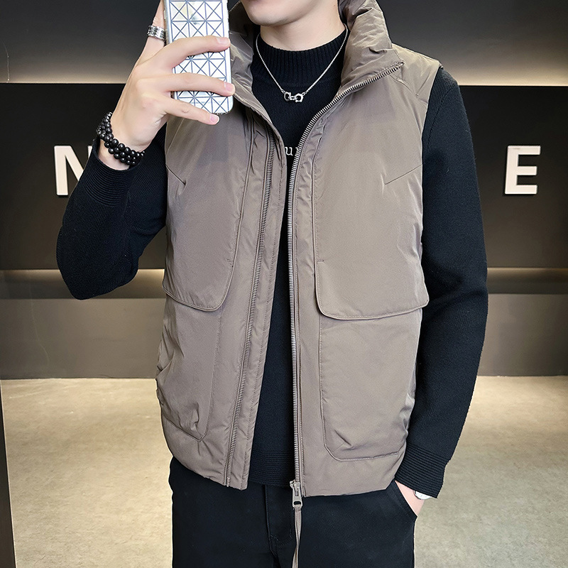 高品质跨境户外工装运动羽绒服男短款无袖立领加厚保暖羽绒马甲