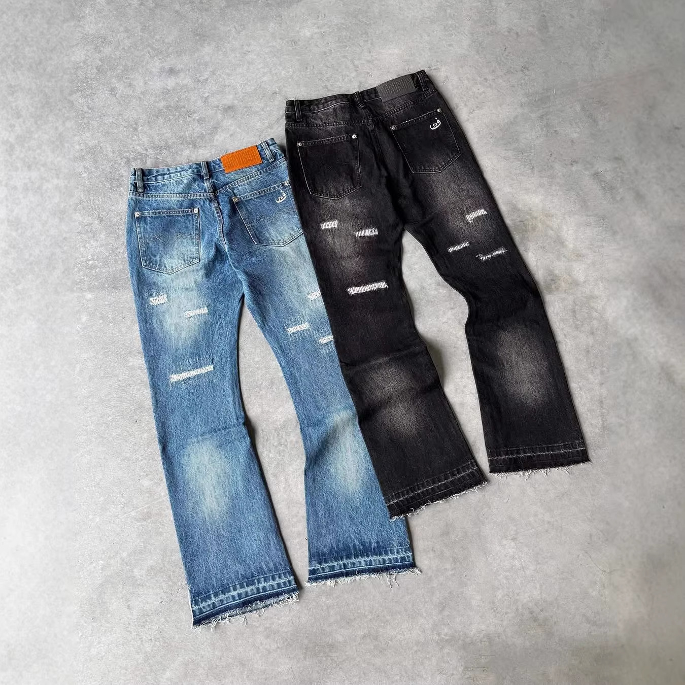 Vintage Washed Women's High-Waisted Flared Jeans Y2K Streetwear Retro Denim Pants With Handmade Distressed Details_mkmklike.com