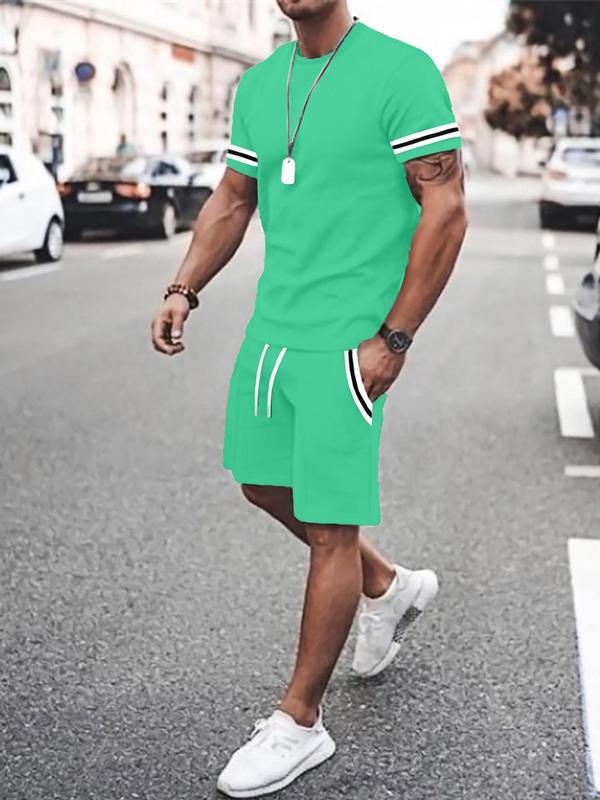 Comercio exterior europeo y americano verano nuevo estilo moda hombre simple impresión 3D a juego de color camiseta de manga corta traje de 2 piezas para hombre al por mayor