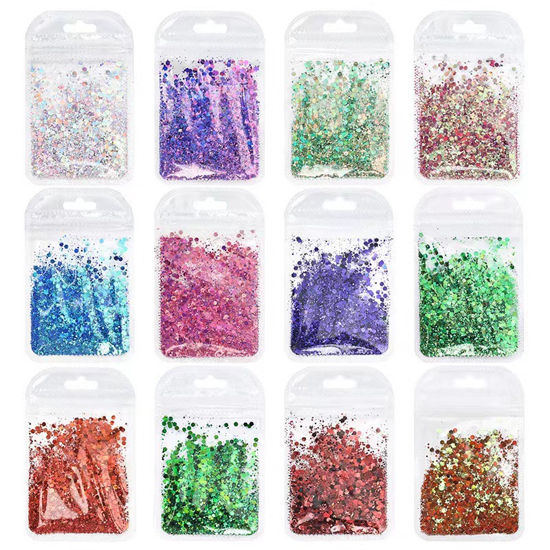 En línea celebridad dopamina Aurora lentejuelas de colores brillo en polvo tamaño mezclado flash uñas DIY decoraciones al por mayor