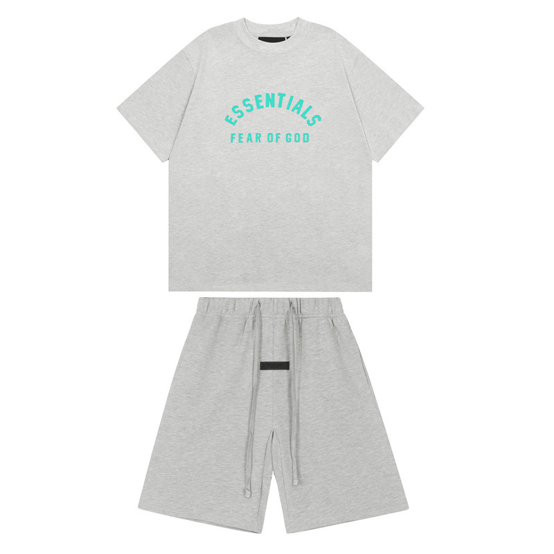 FOG de doble línea ESSENTIALS letras de silicona estéreo flocado de manga corta pantalones cortos deportivos casuales de la calle para hombres y mujeres de moda