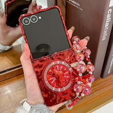 适用三星zflip7手机壳红色马年款支架Z Flip6折叠屏手链电镀硬壳