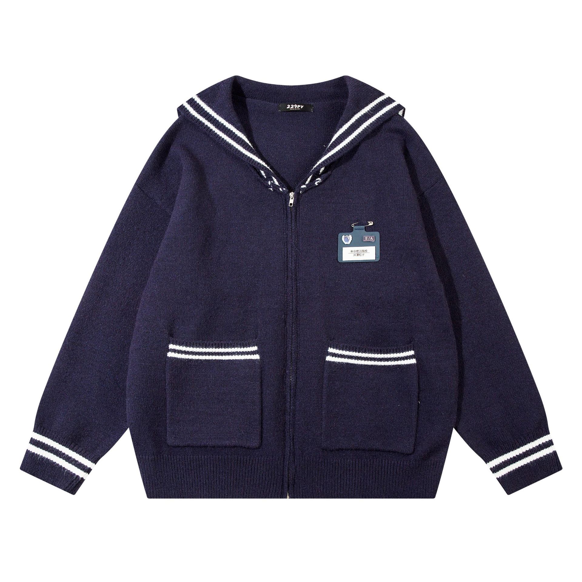 YWFG American Navy collar estilo de la Universidad 2023 otoño y el invierno las mujeres versátiles cardigan manga larga punto suéter abrigo image 9
