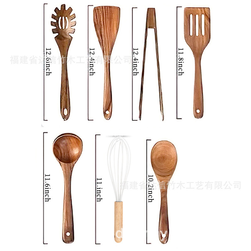クロスボーダークッキングセット アカシア材キッチン用品 長柄スパチュラ 無垢材スパチュラ スプーンとフォーク ノンスティックキッチン 10点セット|undefined