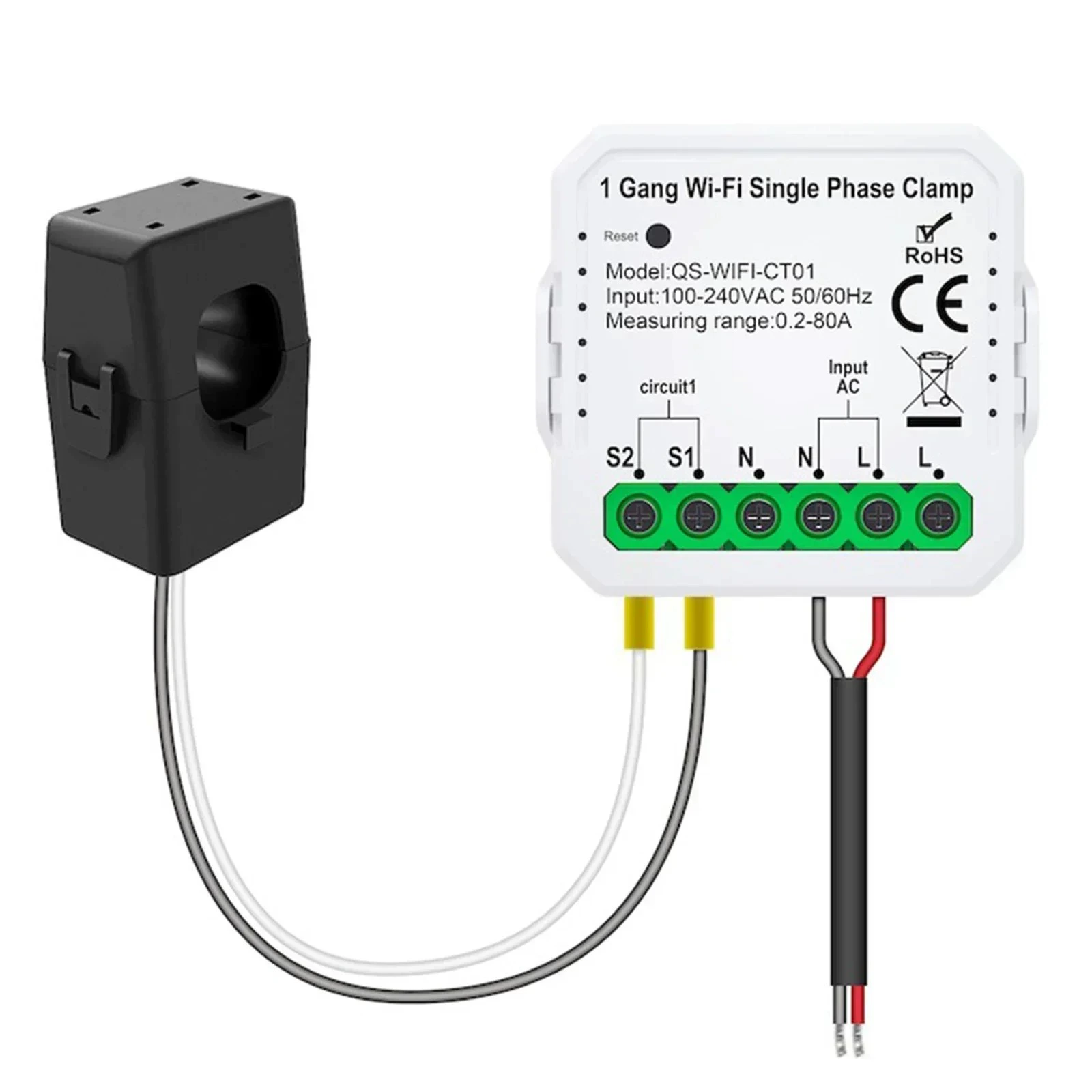 Tuya Graffiti Smart двусторонний 1-канальный счетчик электроэнергии WIFI с трансформатором CT Монитор мощности Трансформатор тока.