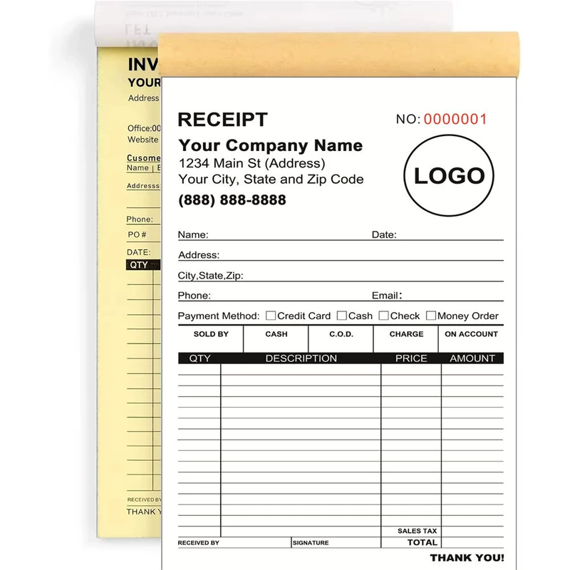 Квитанция RECEIPT 2–3 части с логотипом на заказ