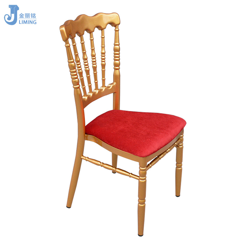 Silla de comedor de metal Silla de banquete de hotel apilamiento Silla de boda Napoleón bolsa suave respaldo al aire libre boda Silla de Bambú