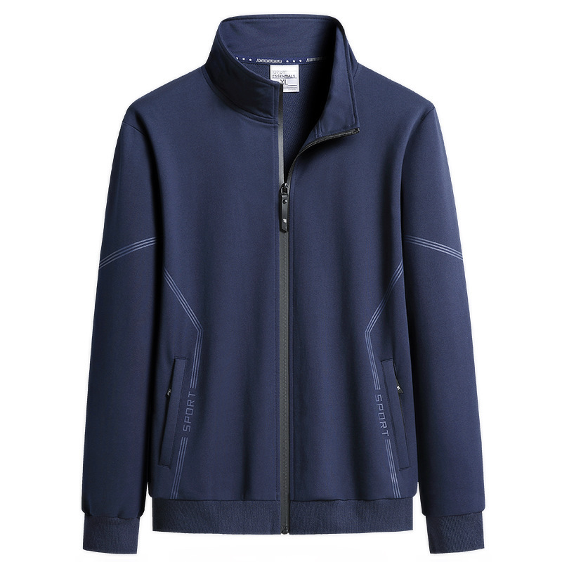 春秋季男士新款休闲运动套装中老年翻领外套男开衫运动外套