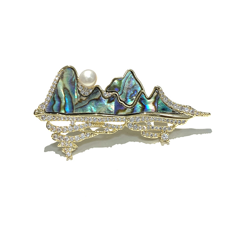 Pearl Shell Landscape Brooch With Oriental Natural Shell Detail_voghion.com