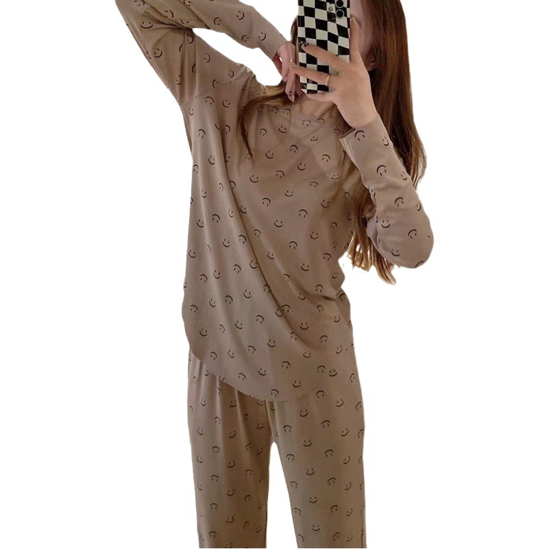 Manga larga nuevo estilo pijamas mujeres Dongdaemun estilo coreano en el estilo de la cara sonriente cuello redondo ropa para el hogar Otoño e Invierno traje de entrega en vivo