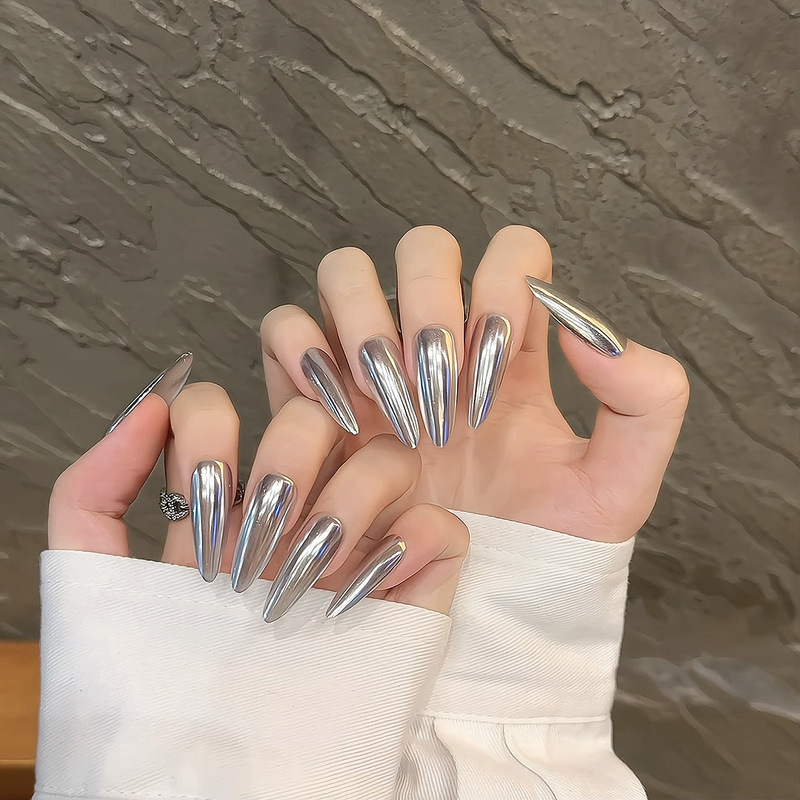 Yihe Black Silver Mirror Carbon Gun Nail Technology Sense Deep Color Metal Nail Art Wear Nail Products False Nail Wholesale