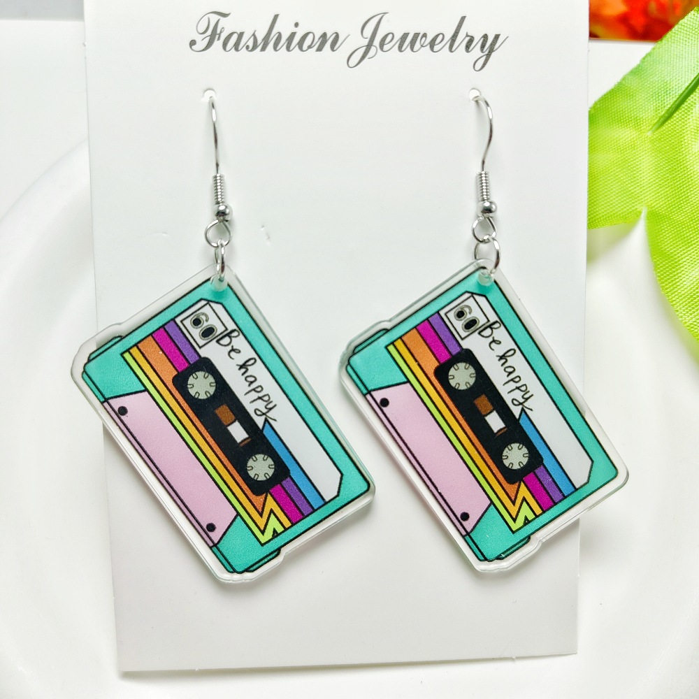 14g Weight Iron Ear Needle Material Drop Earrings Classification 1 Pair Quantity Holiday, Daily Occasion Acrylic Material Printing, Color Block, Rubik'S Cube Pattern Women's Gender Stoving Varnish Design Novelty Style 1 Pair Novelty Printing Color Block Rubik'S Cube Stoving Varnish Arylic Drop Earrings 9