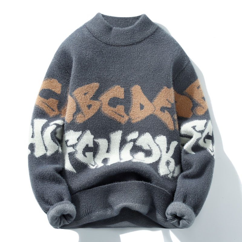 Ανδρικά Ρούχα Πλούσιο και χοντρό πουλόβερ με στρογγυλή λαιμόκοψη για άνδρες φθινόπωρο και χειμώνα, φετινό νέο ανδρικό casual ζεστό πλεκτό πουλόβερ με κάτω μέρος πουκάμισου_voghion.com