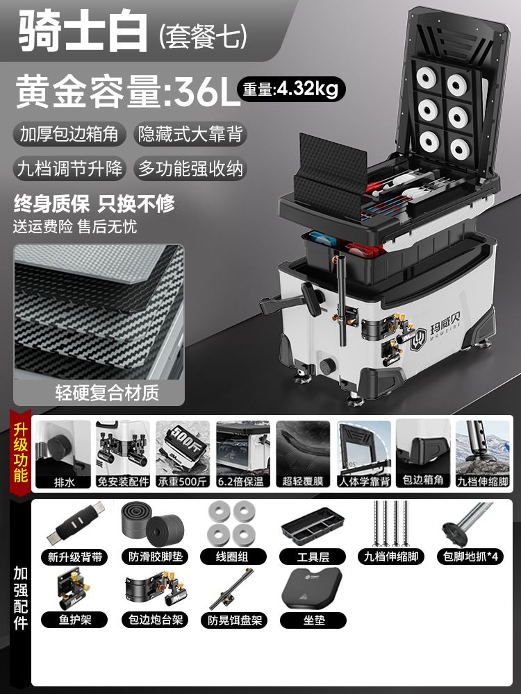 Caja de pesca completa nueva caja de pesca multifuncional ultra ligera de 36 litros, caja de pesca especial de pesca de Taiwán, caja de pesca salvaje, equipo de pesca.