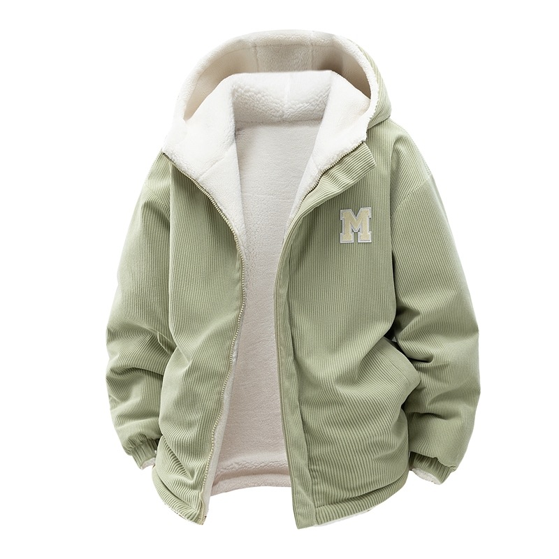 Corduroy Hooded Padded Jacket For Men And Women Thickened Padded Jacket Fleece Couple Padded Jacket_viptrois.com