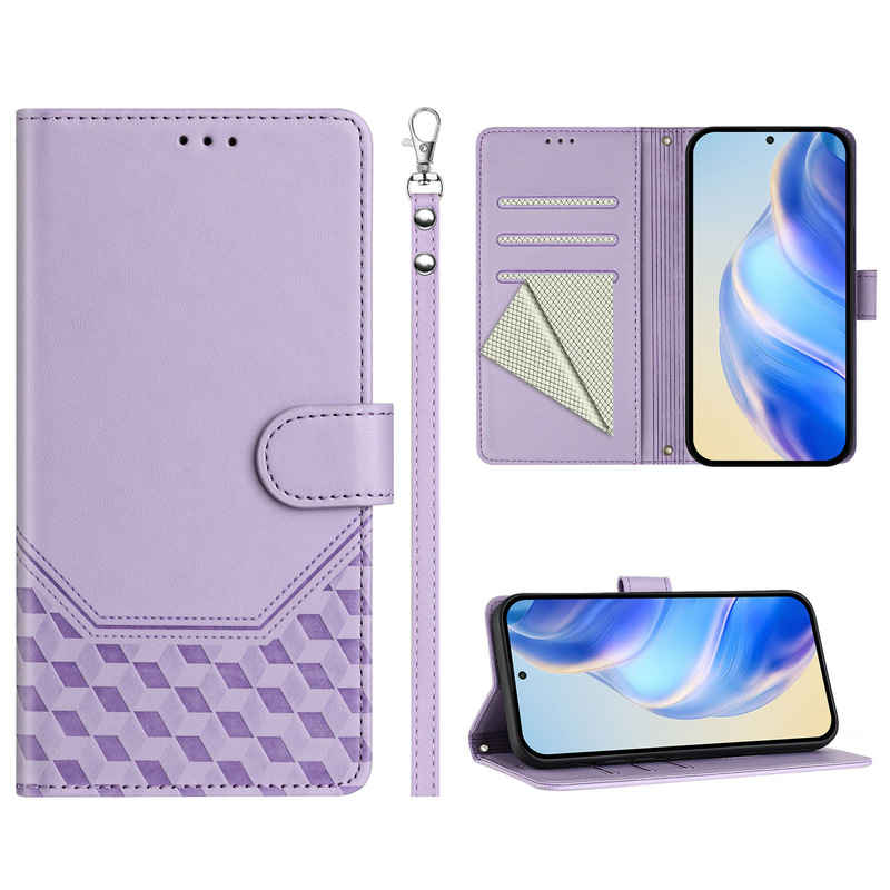 For iphone16pro Max Honeycomb Embossed Mobile Phone Leather Case Apple 15 Flip Card Case Anti-theft Brush Case