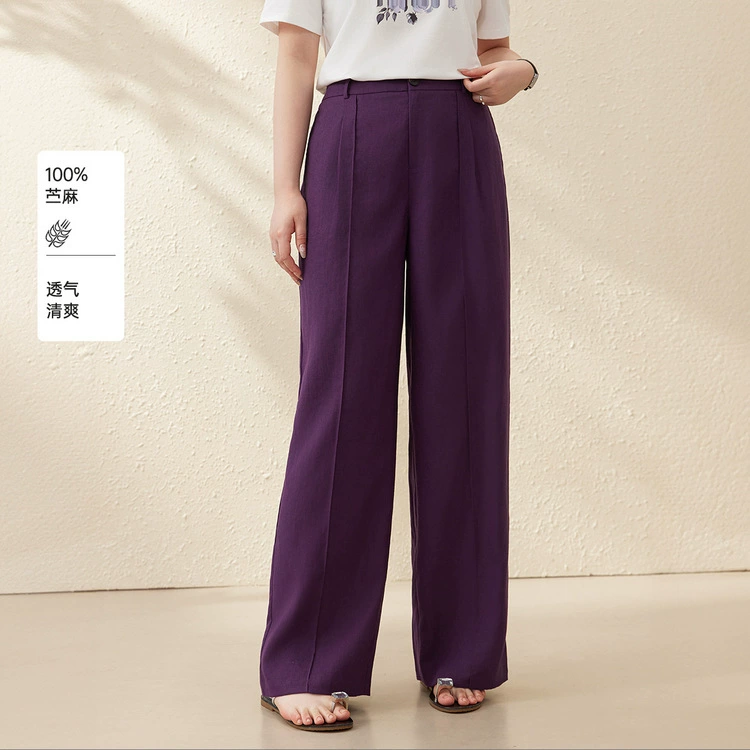 Широкие брюки из рами в стиле "старые деньги", свободные, с плиссировкой и драпировкой, удлиненные, утягивающие, больших размеров, летний новый стиль