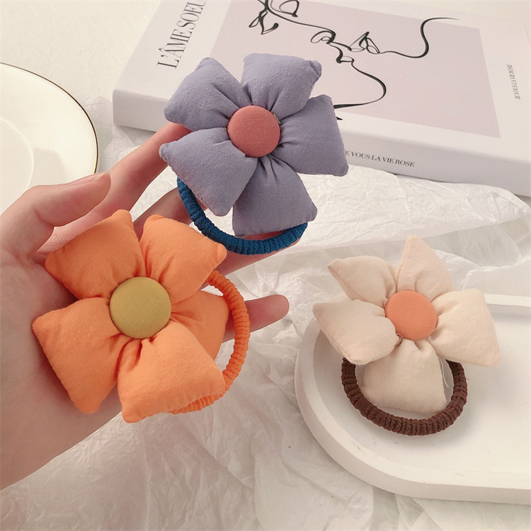 Hermoso color leche gran flor anillo de cabello de niña cuero cuerdas de cabello de goma cuerdas de cabello japonesa y coreana adornos para mujeres