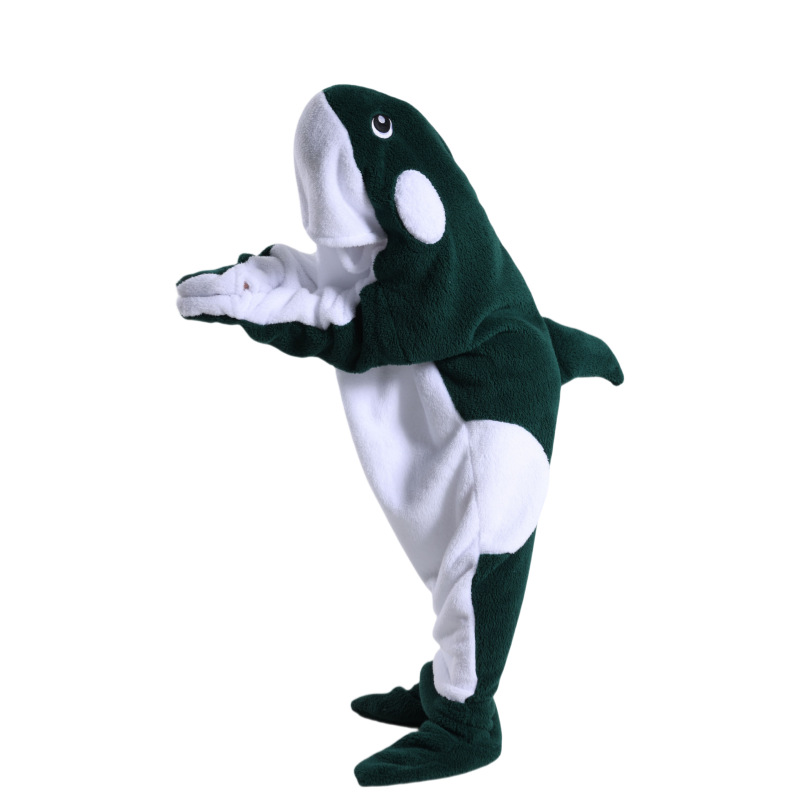 Cruzar la frontera nuevo tiburón saco de dormir manta de dibujos animados animal mono de franela de los hombres y las mujeres de desgaste del hogar pijama de tiburón