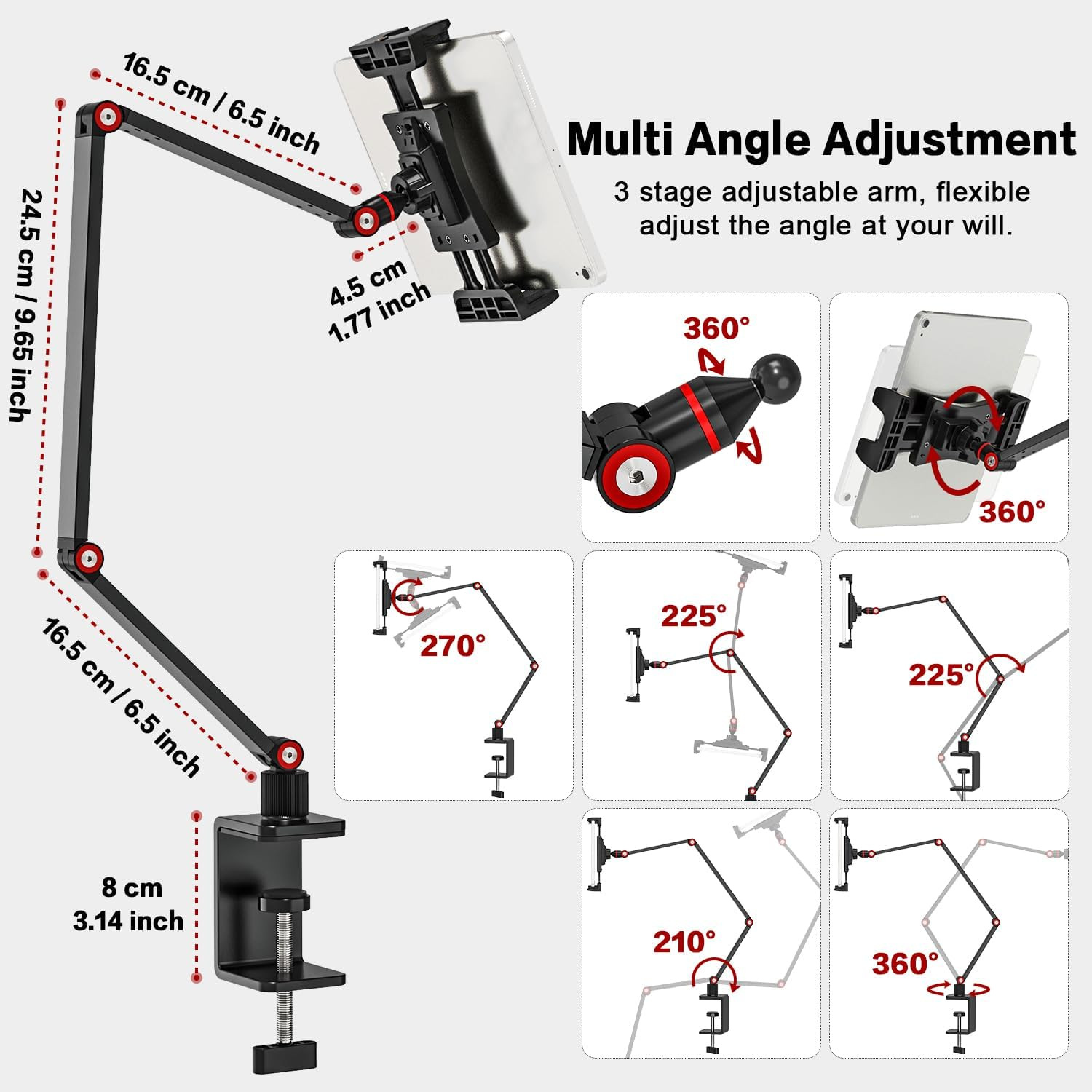 클립형 3구 [30cm 태블릿 거치대] - 블랙