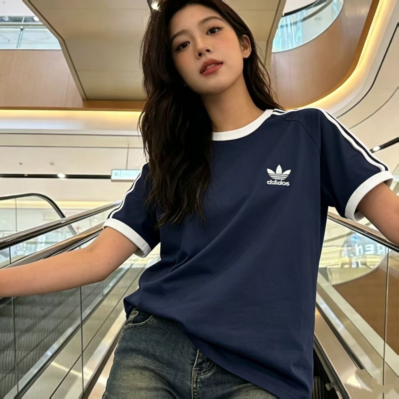 Pure Cotton Clover Three-Stripe Round Neck Short-Sleeved T-Shirt for Men and Women, Loose and Versatile Tops for Couples, Summer Trendy Brand Clothing