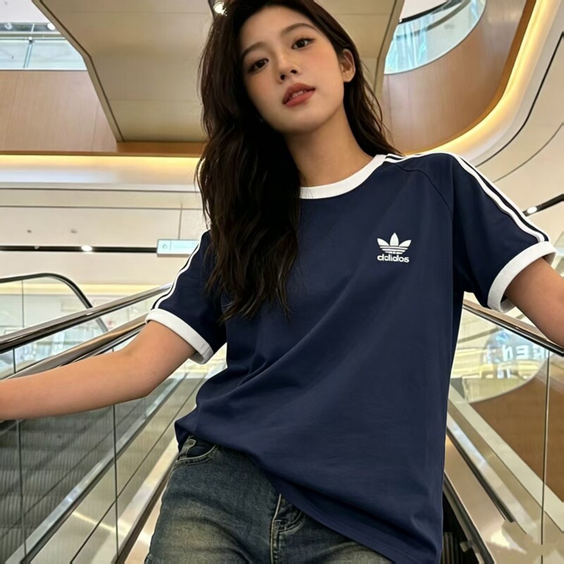 Pure Cotton Clover Three-Stripe Round Neck Short-Sleeved T-Shirt for Men and Women, Loose and Versatile Tops for Couples, Summer Trendy Brand Clothing