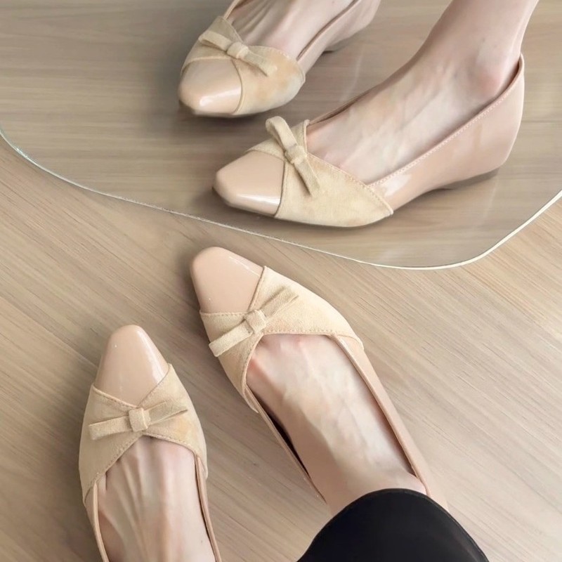 内增高5cm裸色蝴蝶结漆皮单鞋女气质一脚蹬通勤鞋软底玛丽珍女鞋|undefined