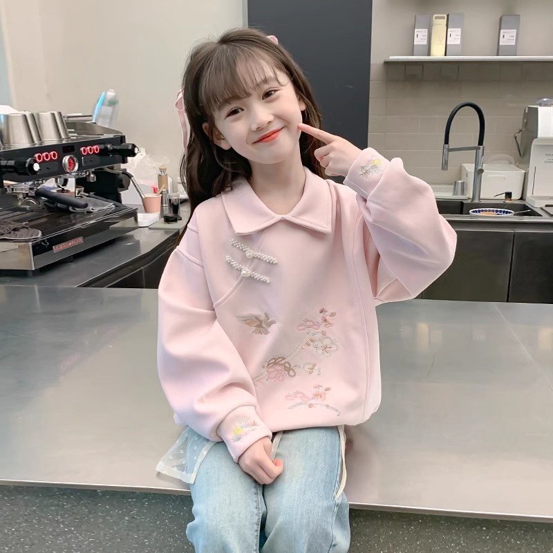 Kinderkleidung, Herbstoutfit für Mädchen, Hoodie 2024 Neuheit, großes Kinderrevers, modisches chinesisches Rosa_voghion.com