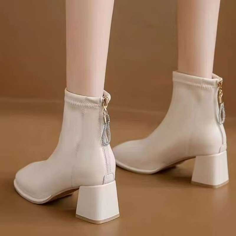 Brand Off-Size Genuine Leather Short Boots for Women 2025 New Autumn and Winter Thick Heel Ankle Boots Boots Square Toe Slim Women's Boots