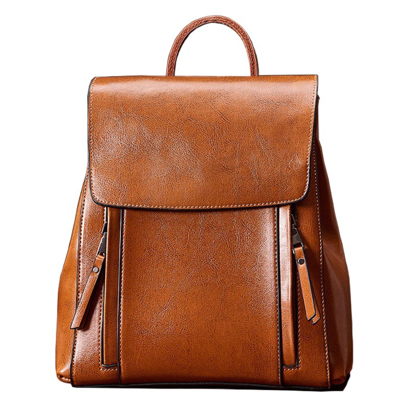 2026 New Genuine Leather Women's Bag Travel Lightweight Backpack Women's Waterproof Student Oil Wax Leather Backpack Commuter School Bag Cowhide