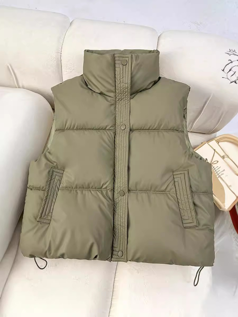 外国貿易のクロスボーダーのダウンの綿服の馬甲の女性は綿の服の短いタイプの秋冬の修身の袖なしの肩の上着の馬を着て潮を挟みます。