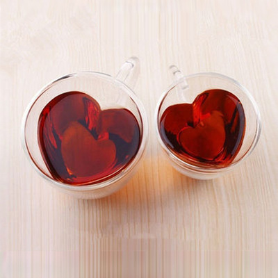 originality heart-shaped Internal bile glass Mug Couples Cup double-deck heat insulation scented tea Drink Cup