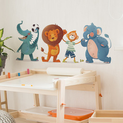 Foreign trade cartoon animal football players children's bedroom home decoration wall sticker sticker self-adhesive wholesale cross-border