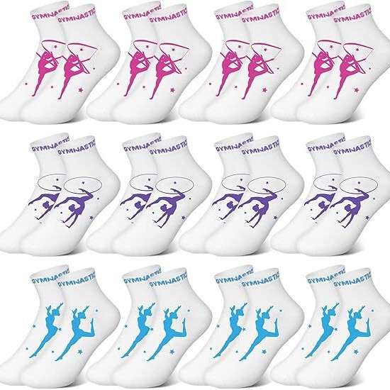 Cross-Border In-Stock Mid-Calf Socks with Gymnastics Elements Printed on Them, Fun and Creative Gift Socks for Girls, Training Cotton Socks