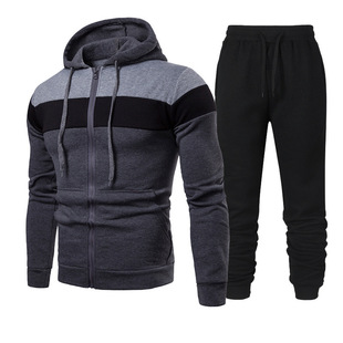 2024 autumn and winter new three-color zipper sweater suit men's sports leisure loose fleece-lined hooded sweater men