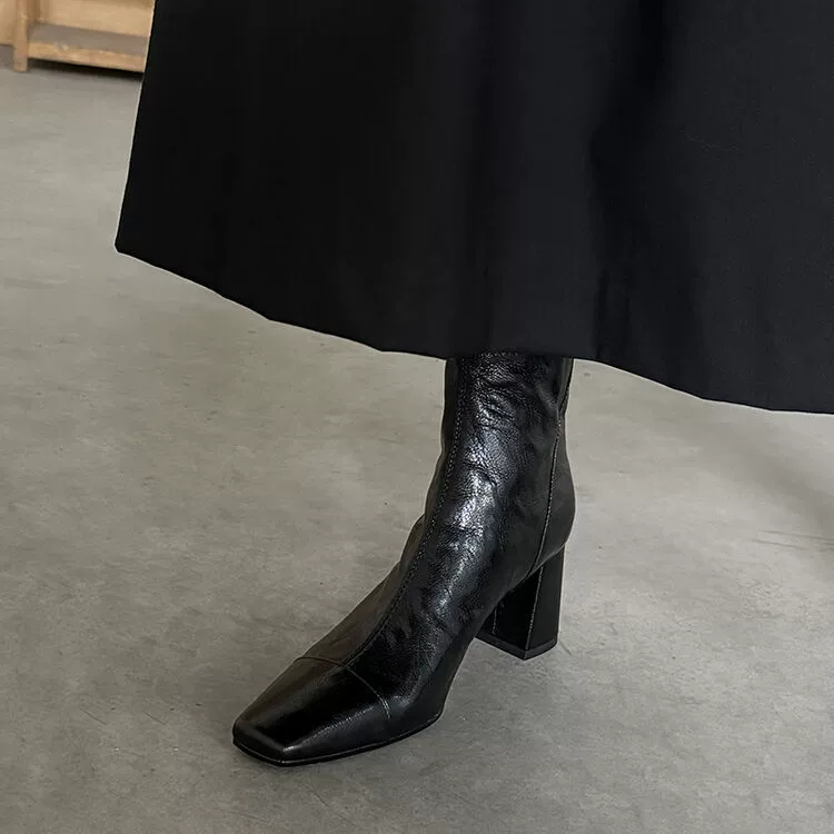 Корейская версия имеет маленькие ноги ~ Кожаные короткие сапоги 6 см на высоком каблуке сапоги Martin осень-зима новые женские туфли из овчины