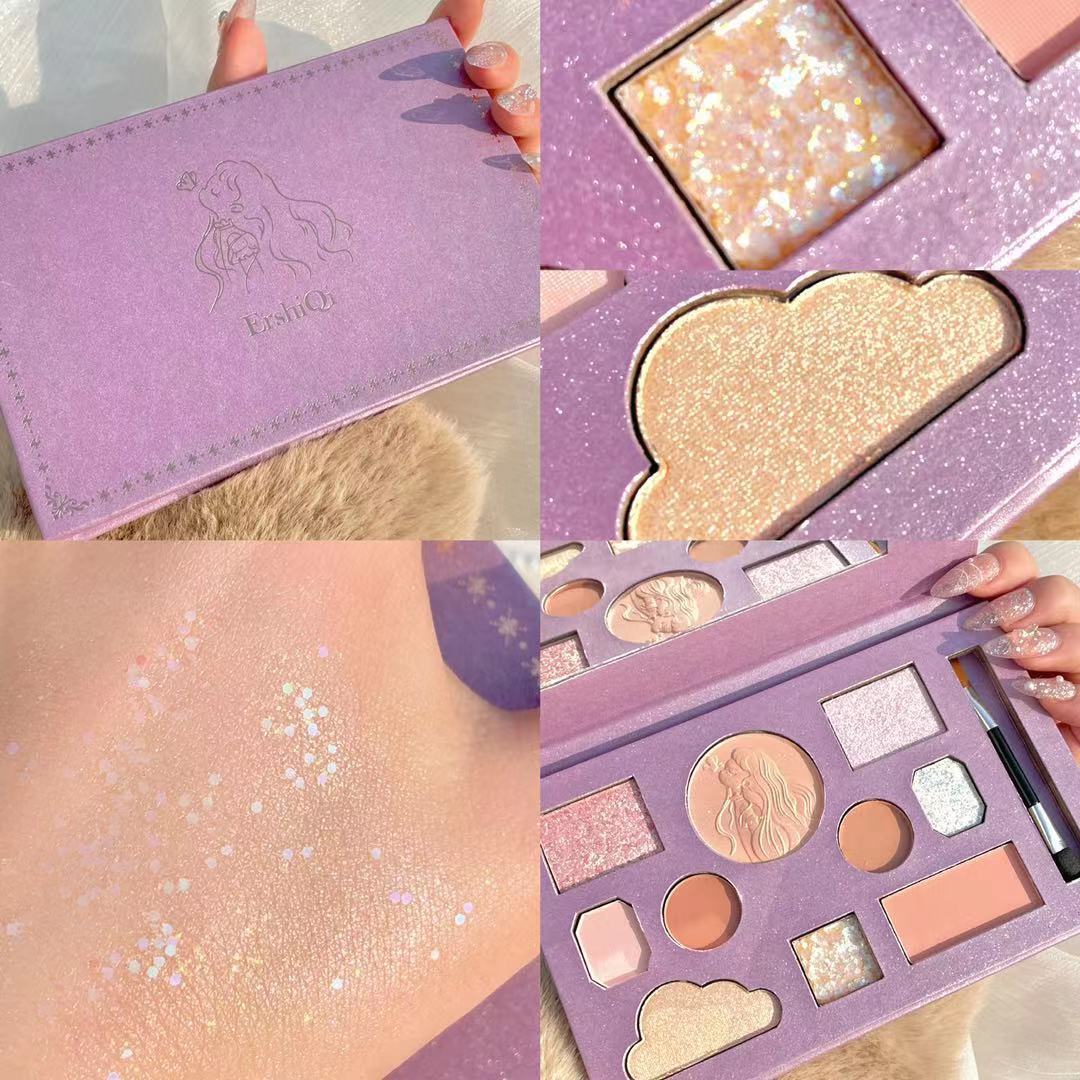 ErshiQI Super Romantic Butterfly Language Heart Sombra de ojos con perlas mate Sombra de ojos Blush High Plate