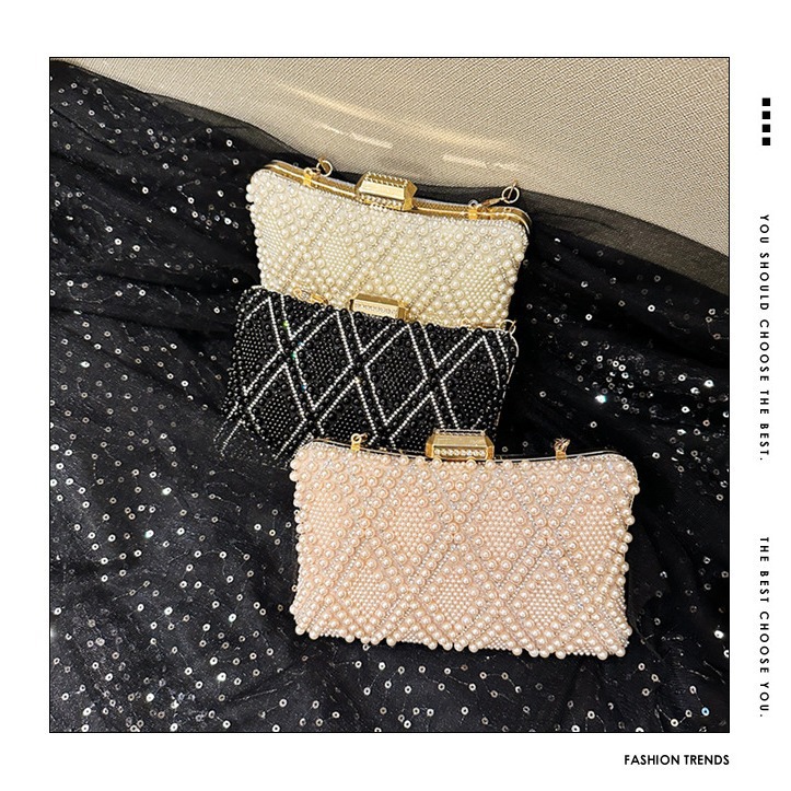2025 bolsas de cena transfronterizas europeas y americanas bolsas de mano de diamantes de perlas bolsas de cena de aleación de moda