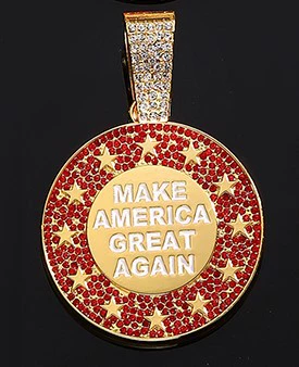 Ожерелье, хип‑хоп подвес с полным инкрустацией «MAKE AMERICA GREAT AGAIN», золото/серебро, опция 18" кубинская цепь