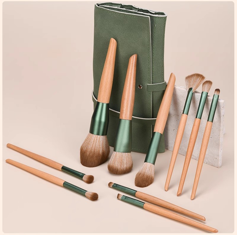 10 sets de cepillo de maquillaje de rosa verde Cangzhou super suave blush polvo pintado cepillo de sombra de ojos fábrica de herramientas de maquillaje al por mayor