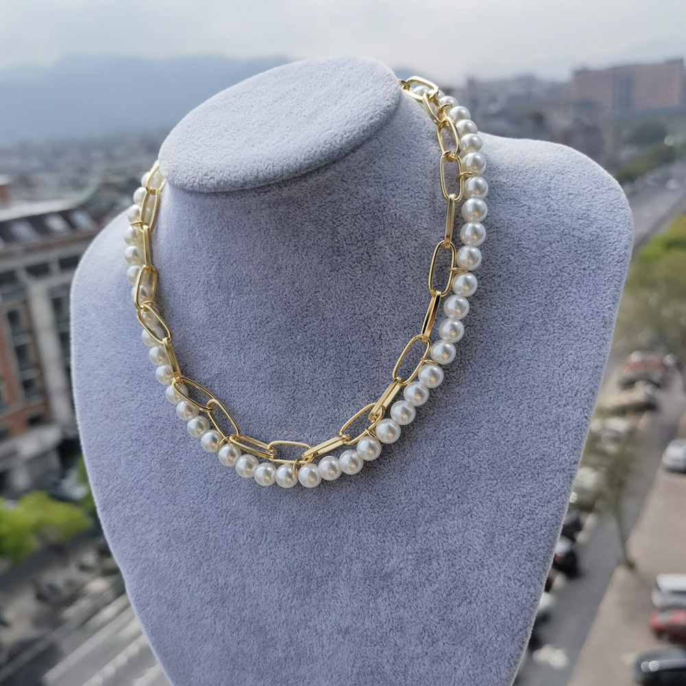 2022 New Fashion Handmade Beaded Pearl Alloy Chain Multi-Layer Necklace Bracelet Set