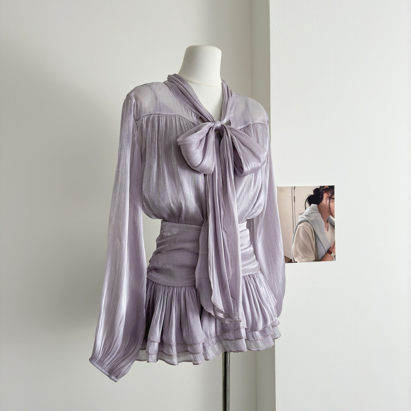 European Station [Flash Girl] Gentle Purple Shirt Female 2025 Spring and Summer Elegant Shirt Niche Two-piece Set