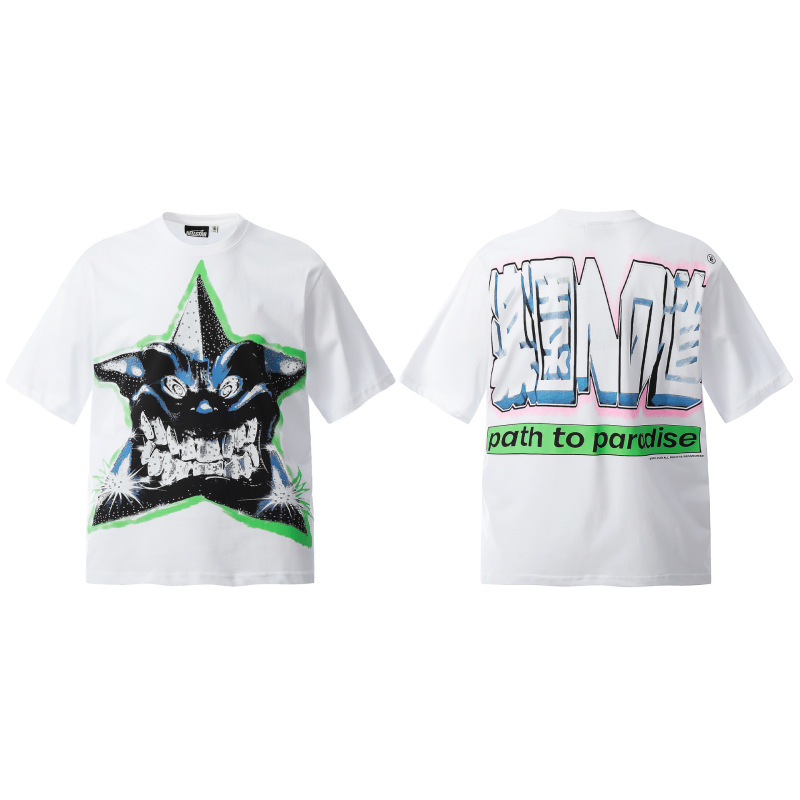American Trendy Brand Hell Star Knock Out Tee Boxer Print Loose-Fitting Unisex Short-Sleeved T-Shirt Trendy