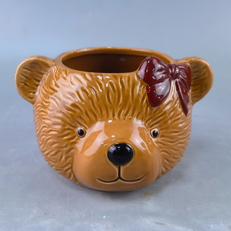 Transfronterizos bonitos macetas de cerámica de dibujos animados osos macetas de escritorio creativas animales verdes macetas decorativas macetas para el hogar