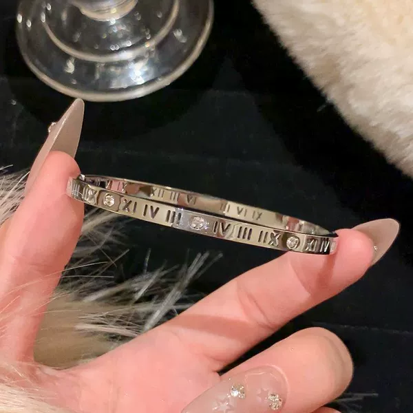 Silver Titanium Steel-Roman Digital Bracelet