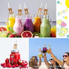 小さなかわいいストロー クマの形をした紙ストロー 小さなかわいいベビーパーティー デザートパーティー ドリンクデコレーション用