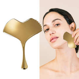跨境杏仁叶刮痧板金色面部脸部刮痧板 提拉紧致美容按摩刮痧板
