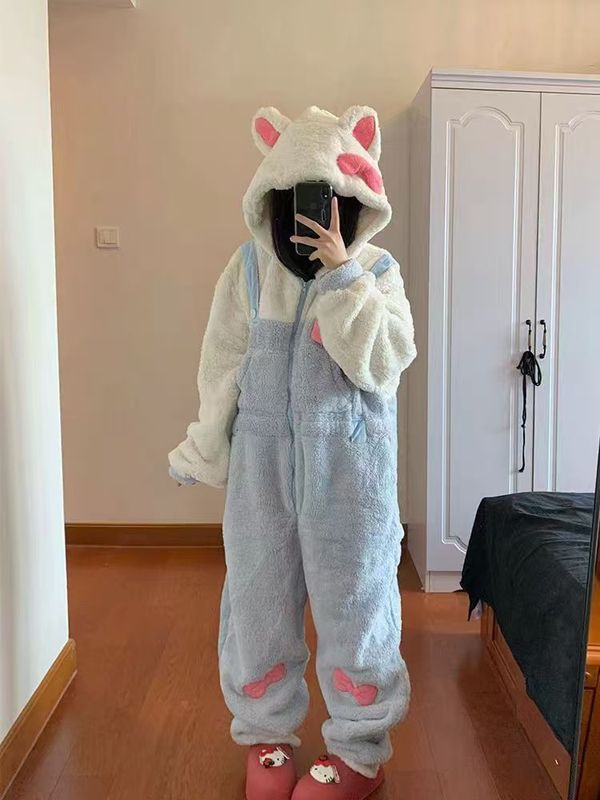 连体睡衣女冬季蓝色小八珊瑚绒加厚2025家居服卡通宿舍冬季保暖|undefined