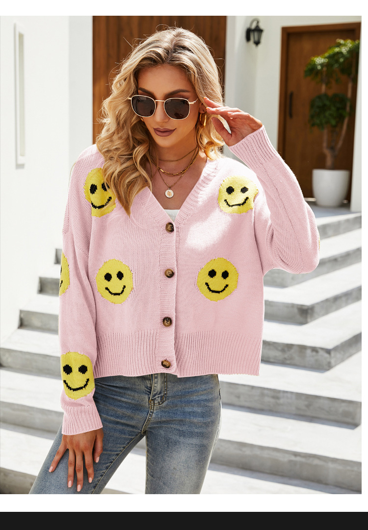 Smiley Knitted Long Sleeve Loose Knitted Sweater - Sweaters - Uniqistic.com