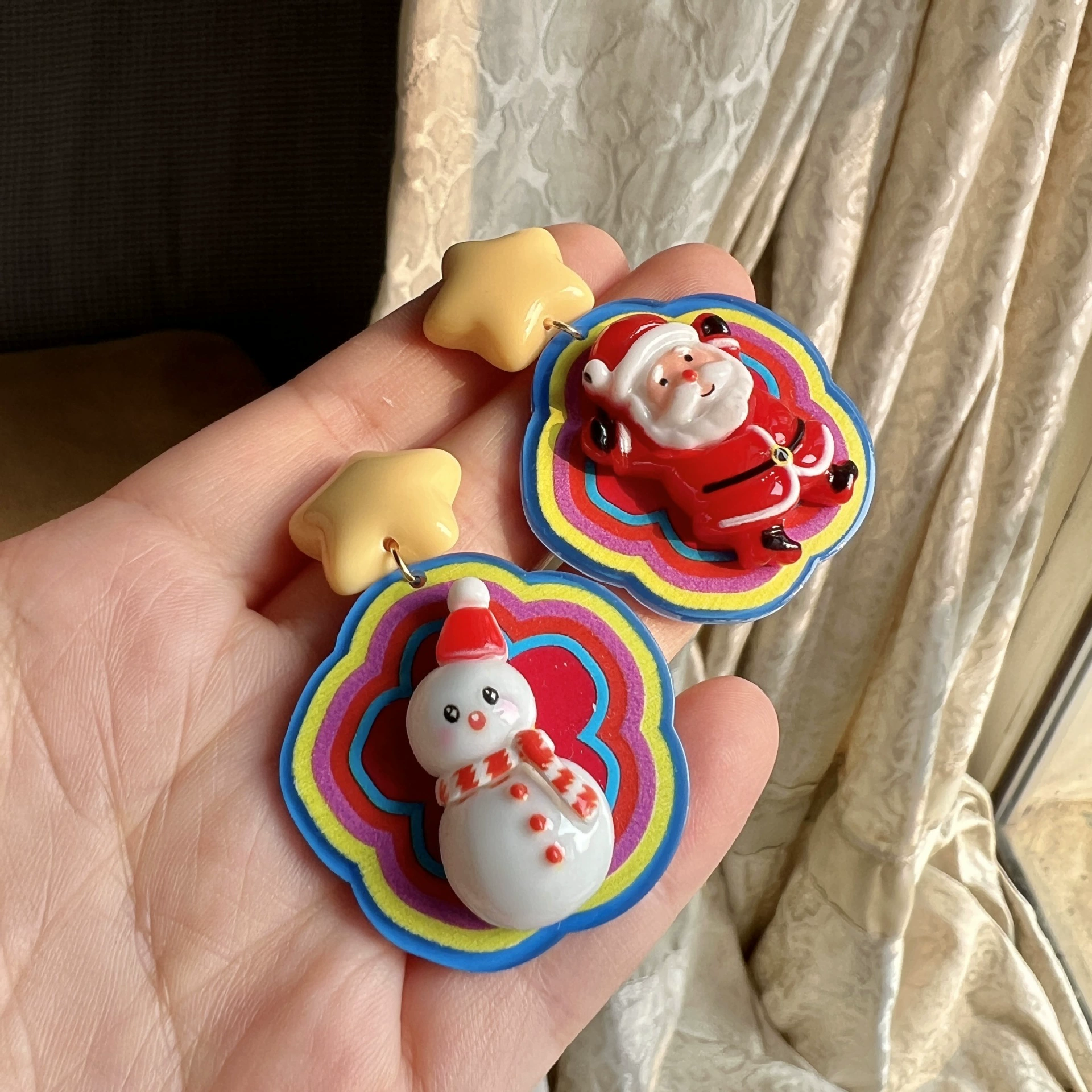 Новогодняя милая серьга для пожилых людей, заушные клипсы